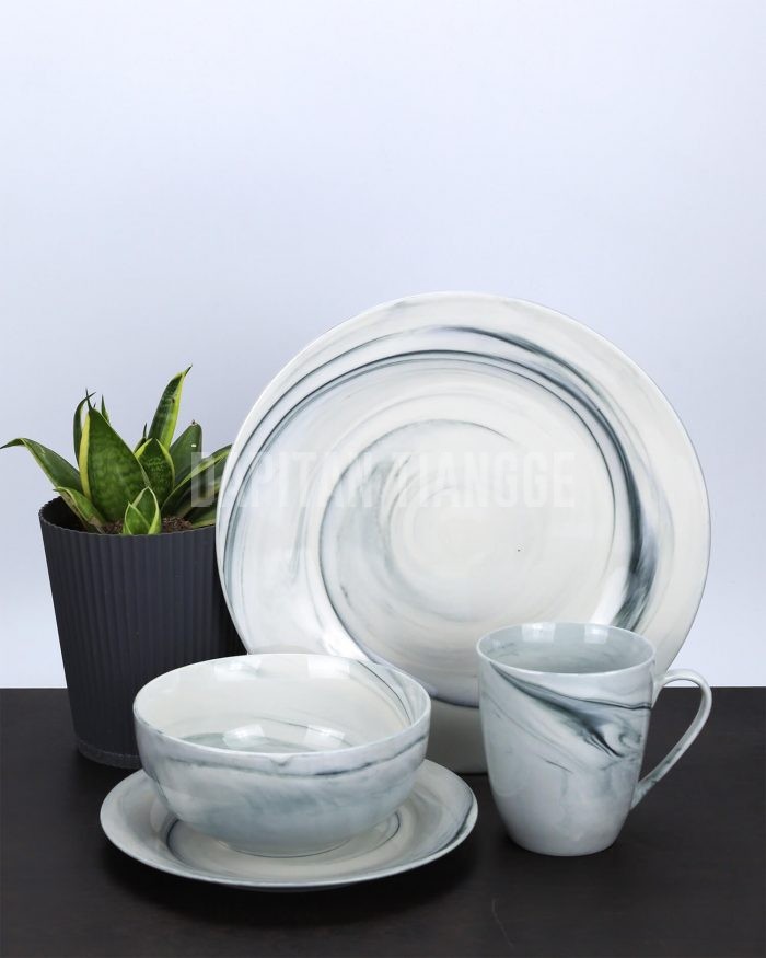 Dapitan Tiangge 4pc Marble Print Ceramic Dinner Set