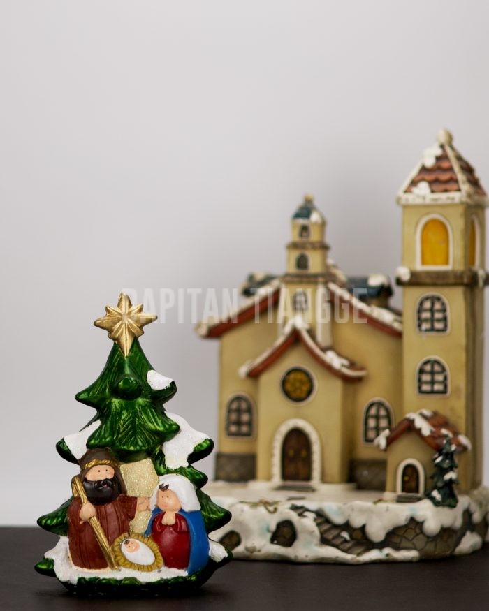 Tabletop Christmas Tree with The Holy Family